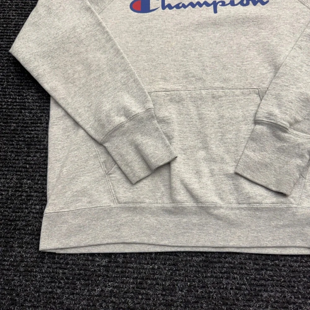 Champion Mens Script Logo Pullover Hoodie Gray Raglan Sweatshirt AW965H Large